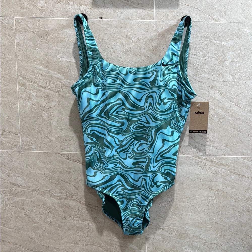 Nike Aqua and Forest Green Swirl Swimsuit